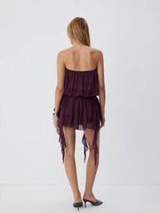 Chiffon Strapless Asymmetrical Layered Mini Dress