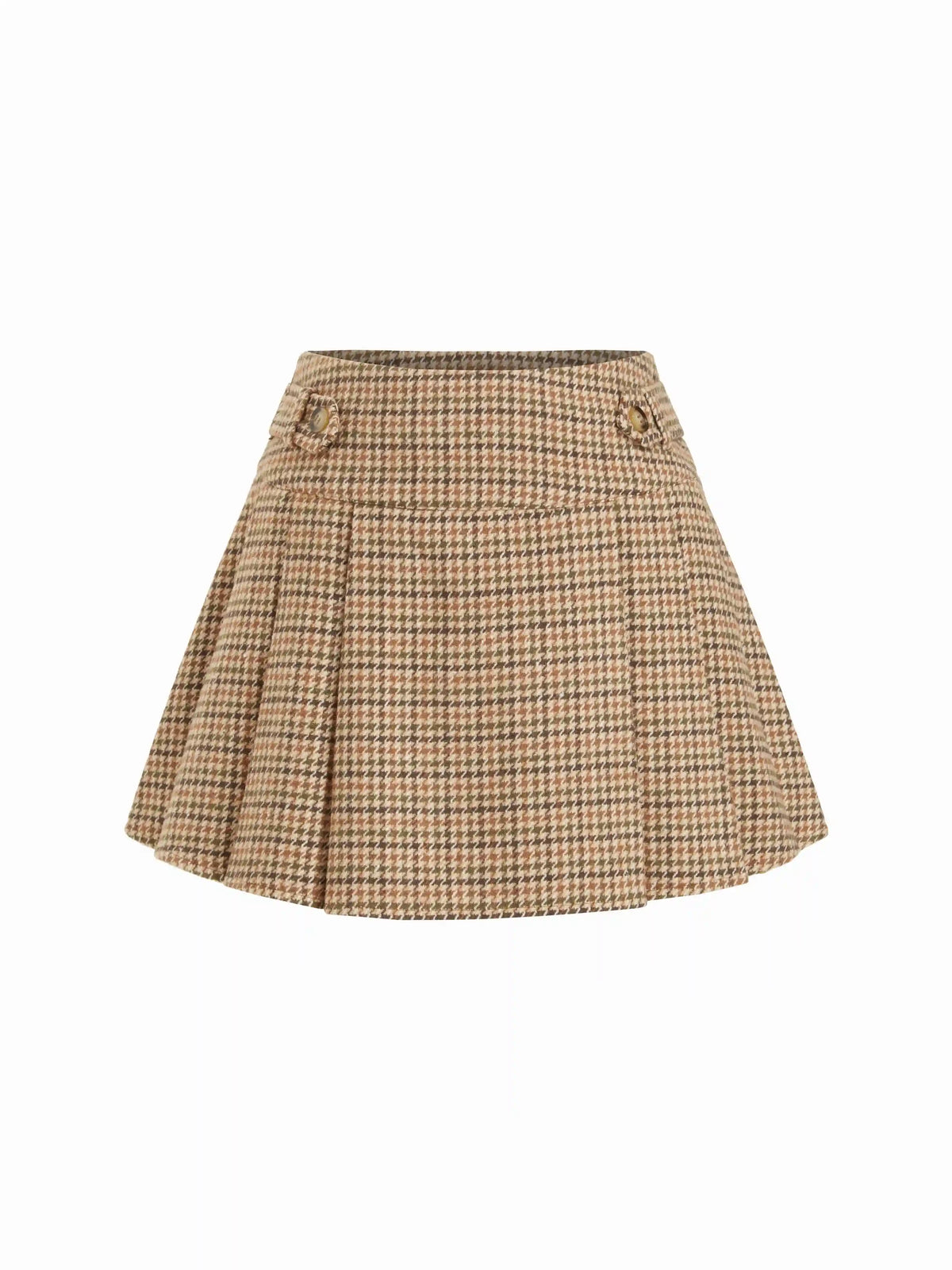 Wool-look Houndstooth Mid Rise A-line Pleated Mini Skirt
