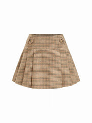 Wool-look Houndstooth Mid Rise A-line Pleated Mini Skirt