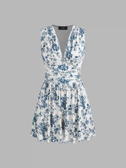 V-neck Floral Ruched Romper