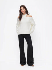 Knit Halter Neckline Long Sleeve Top