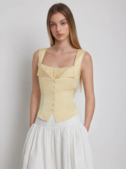Satin Square Neck Drawstring Corset Tank Top