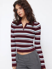 Knit Collar Striped Top