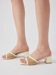WOVEN CHUNKY HEELED MULE SANDALS