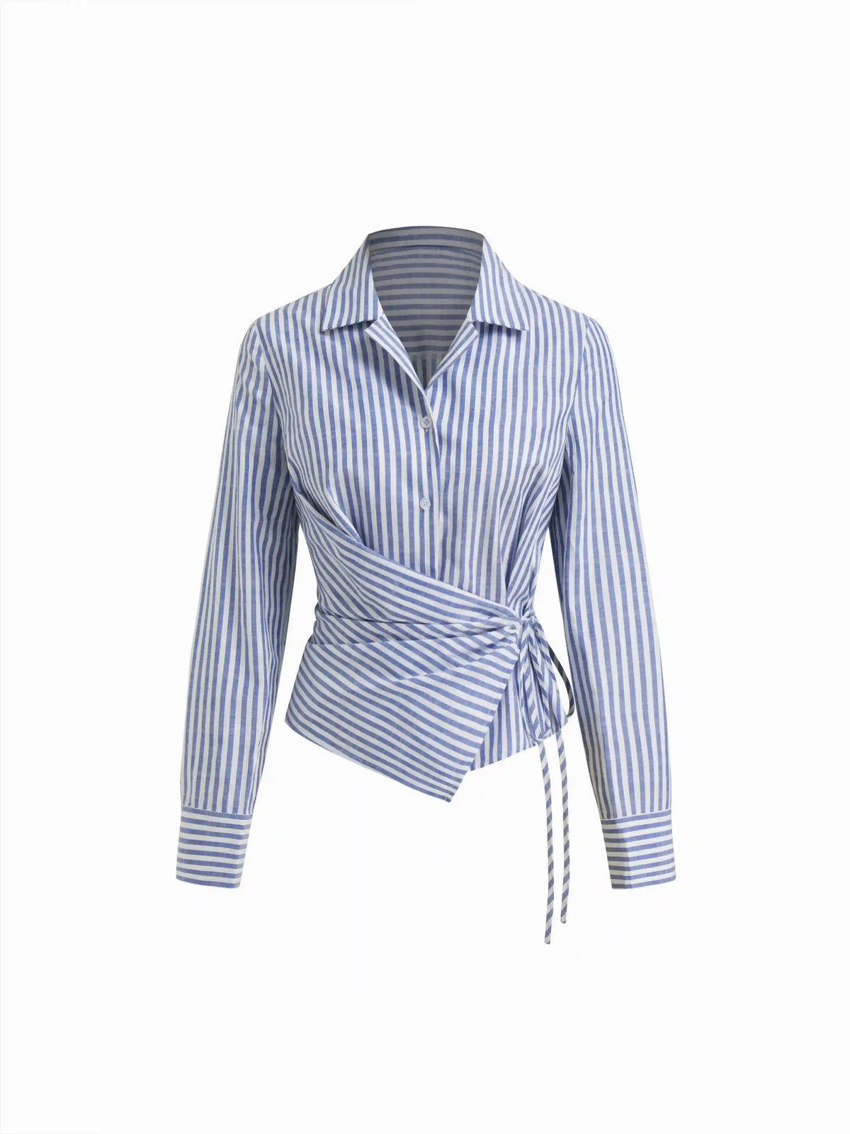 Cotton-blend Collar Stripe Knotted Shirt