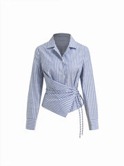 Cotton-blend Collar Stripe Knotted Shirt