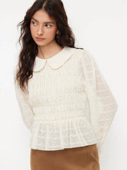 Peter Pan Collar Ruffled Lantern Sleeve Blouse