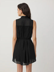 Chiffon Stand Collar Drawstring Ruffled A-line Mini Dress With Scarf