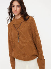 Knit Stand Collar Long Sleeve Oversized Top