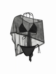 Tie Side Bikini Set with Glitter Asymmetrical Cover Up Top