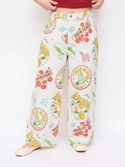 Cotton Mid Rise Fruit Graphic Wide Leg Trousers Curve & Plus
