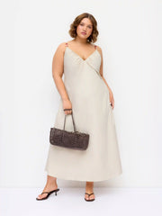 Linen-blend V-neck Ruched Aline Maxi Dress Curve & Plus