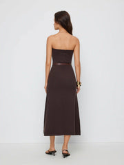 Knit Bandeau A-line Maxi Flared Dress With Belt