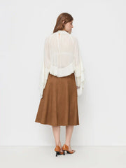 Suede Mid Rise Elastic Waist A-line Maxi Skirt