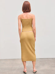 Knit Square Neck Solid Cami Top With Knit Mid Rise Solid Midi Skirt