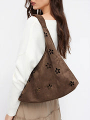 FAUX SUEDE CUT OUT DESIGN TOTE BAG WITH A POUCH