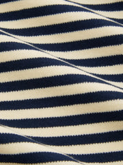 Cotton-blend Striped Asymmetrical Neck Long Sleeve Cinched Waist Top