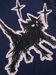Cat Graphic Round Neckline Short Sleeve Tee