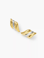 TWO TONE PLEATED 18K GOLD PLATED STAINLESS STEEL STUD EARRINGS