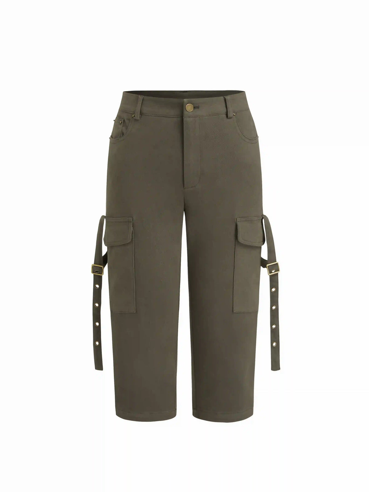 Stretch Cotton-blend Low Rise Cargo Pocket Capri Shorts