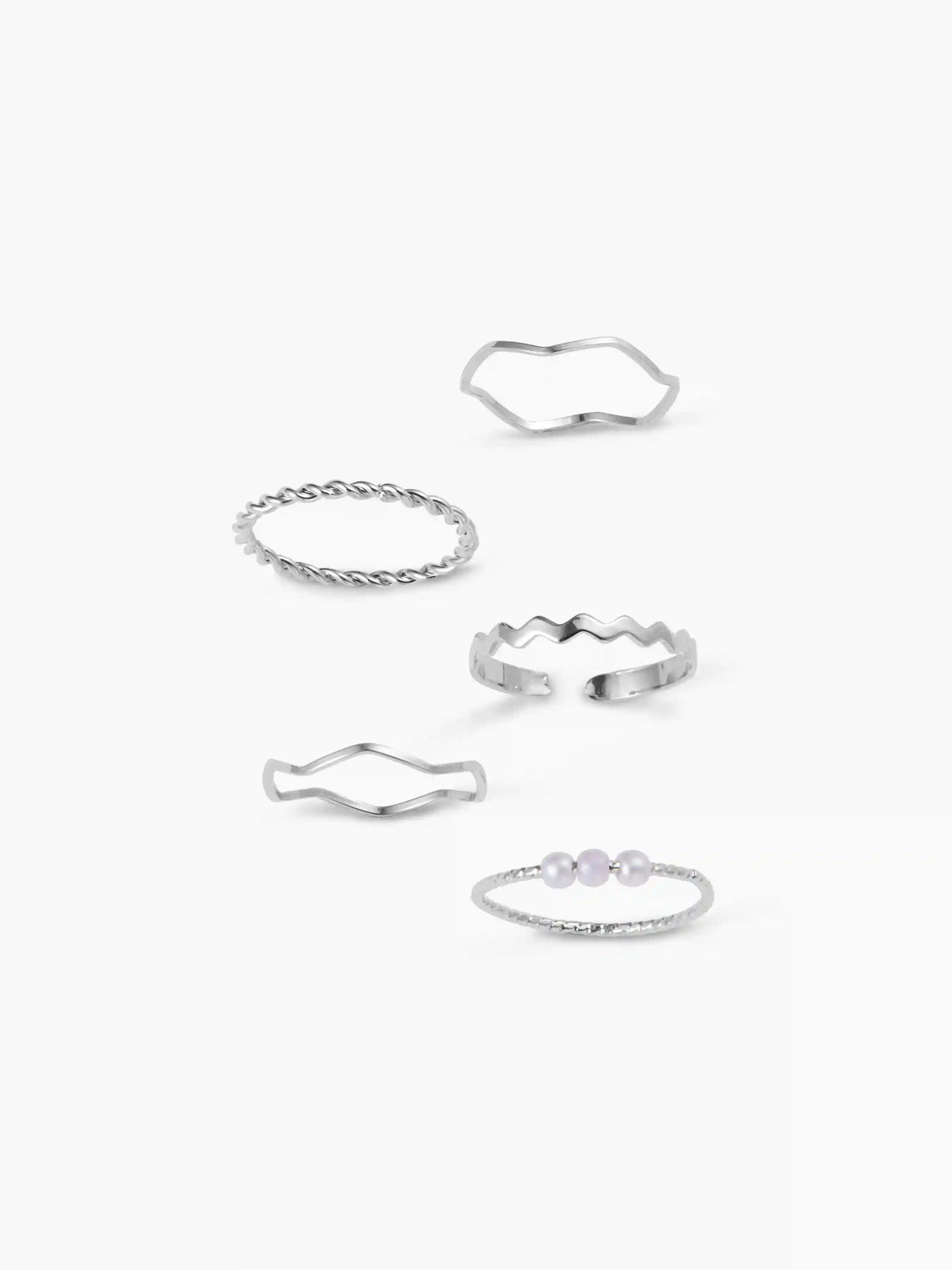 5PCS WAVE & TWIST & PEARL RING