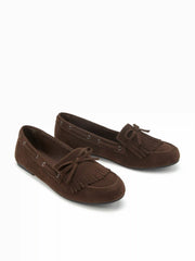 BOWKNOT & FRINGED FAUX SUEDE LOAFERS
