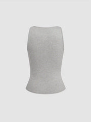 Round Neckline Solid Button Crop Tank Top