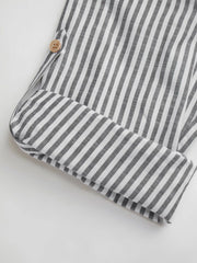 Cotton-blend Collar Striped Knotted Roll-up Sleeve Jumpsuit Curve & Plus