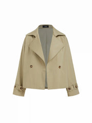 Cotton-blend Collar Long Sleeve Belted Crop Windbreaker