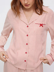 Collar Striped Oversized Top & High Rise Drawstring Wide Leg Trousers Loungewear Set
