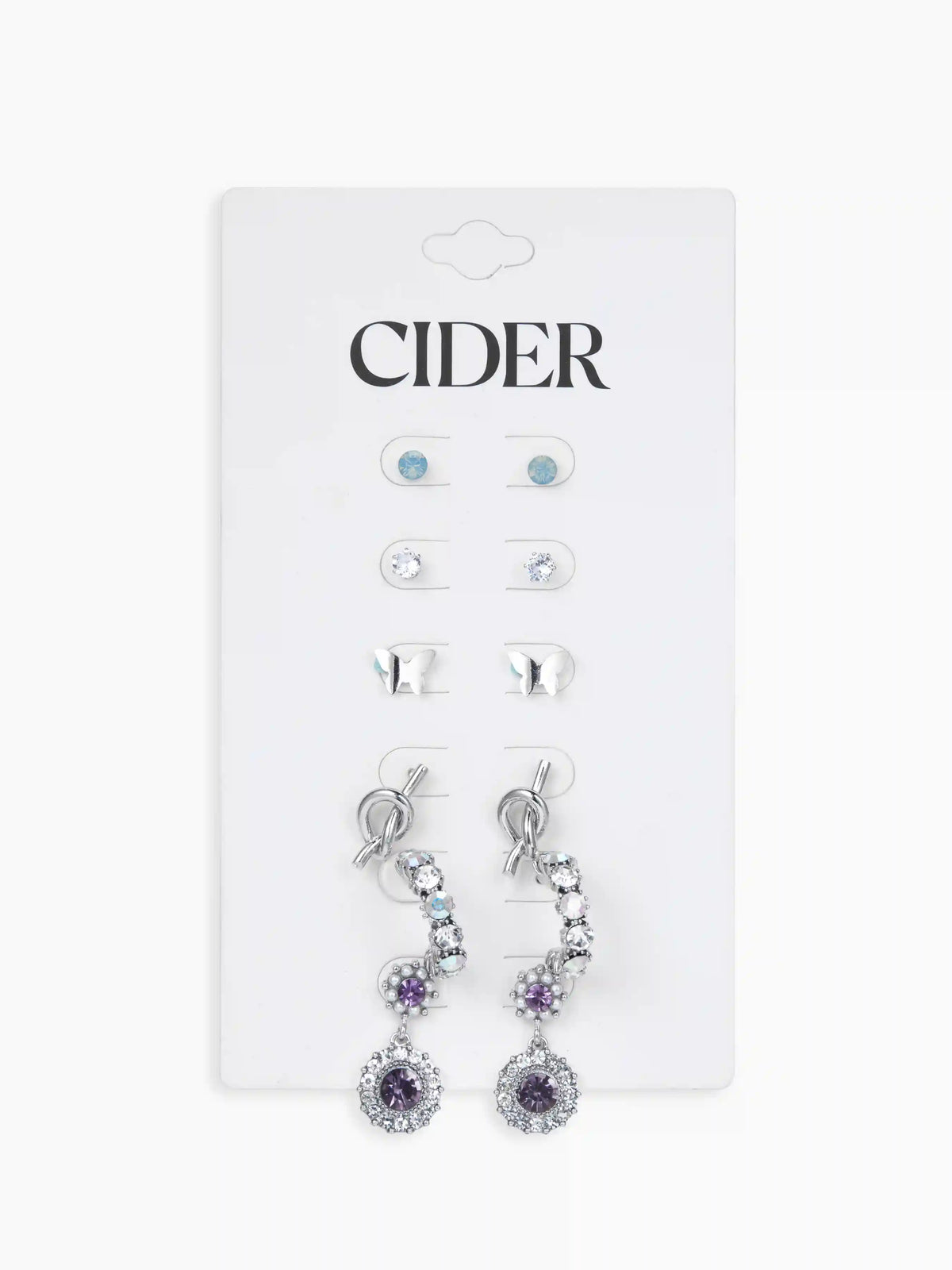 6 PAIRS KNOT & BUTTERFLY GEMSTONE EARRINGS SET