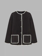 Contrasting Stitching Jacket With Scarf