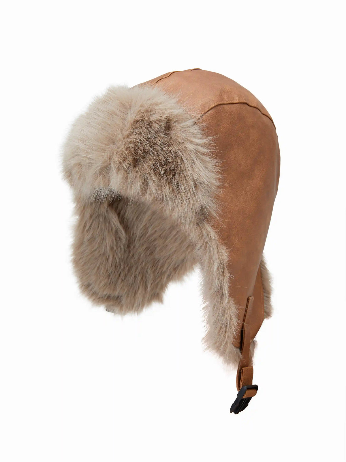 FAUX LEATHER FUZZY TRAPPER HAT