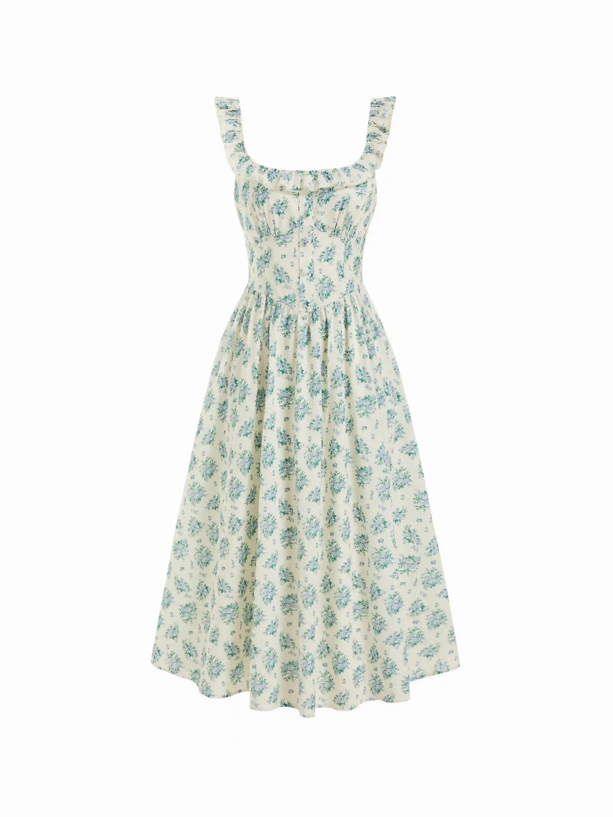 Floral Square Neck Ruffled Tie Back A-line Maxi Dress