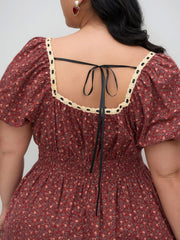 Cotton-blend Ditsy Floral Shirred Knotted Midi Dress Curve & Plus