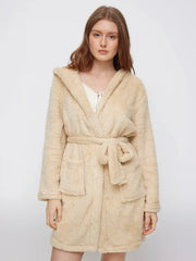 Fleece Hooded Oversized Robe With Belt