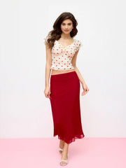 Mesh Off-Shoulder Polka Dot Ruffled Top & Mermaid Maxi Skirt Set