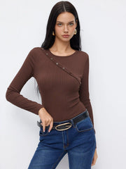 Textured Round Neckline Button Bodysuit