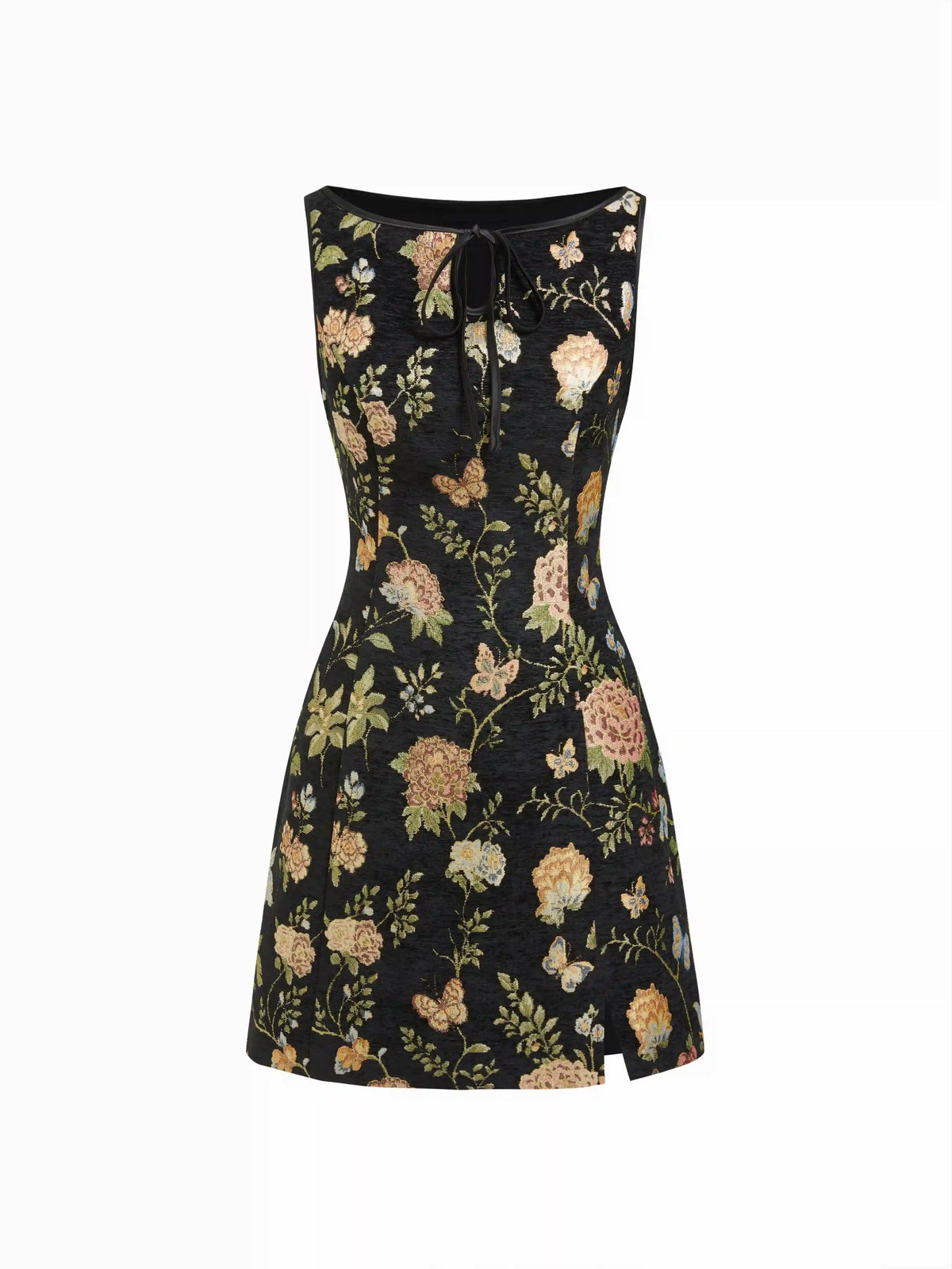 Jacquard Floral Boat Neck Cut Out Mini Dress