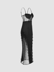 Satin Sweetheart Lace Sheer Maxi Dress
