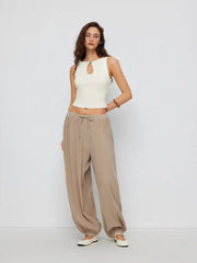 High Stretch Boat Neck Cut Out Slim Crop Tank Top