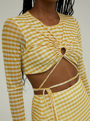 Check Tie Long Sleeve Top