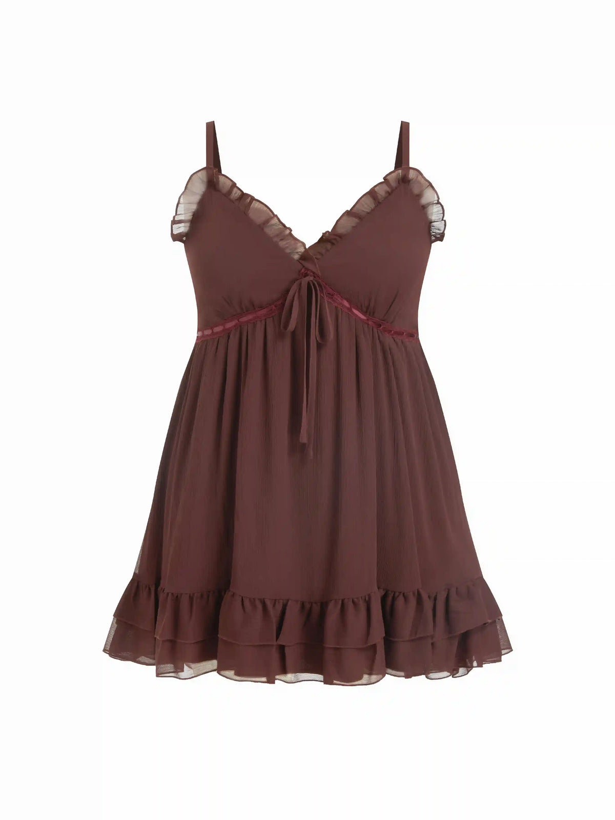 Chiffon V-Neck Lace Ruffle Hem Mini Dress Curve & Plus