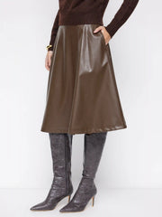 Faux Leather Mid Rise Midi Skirt
