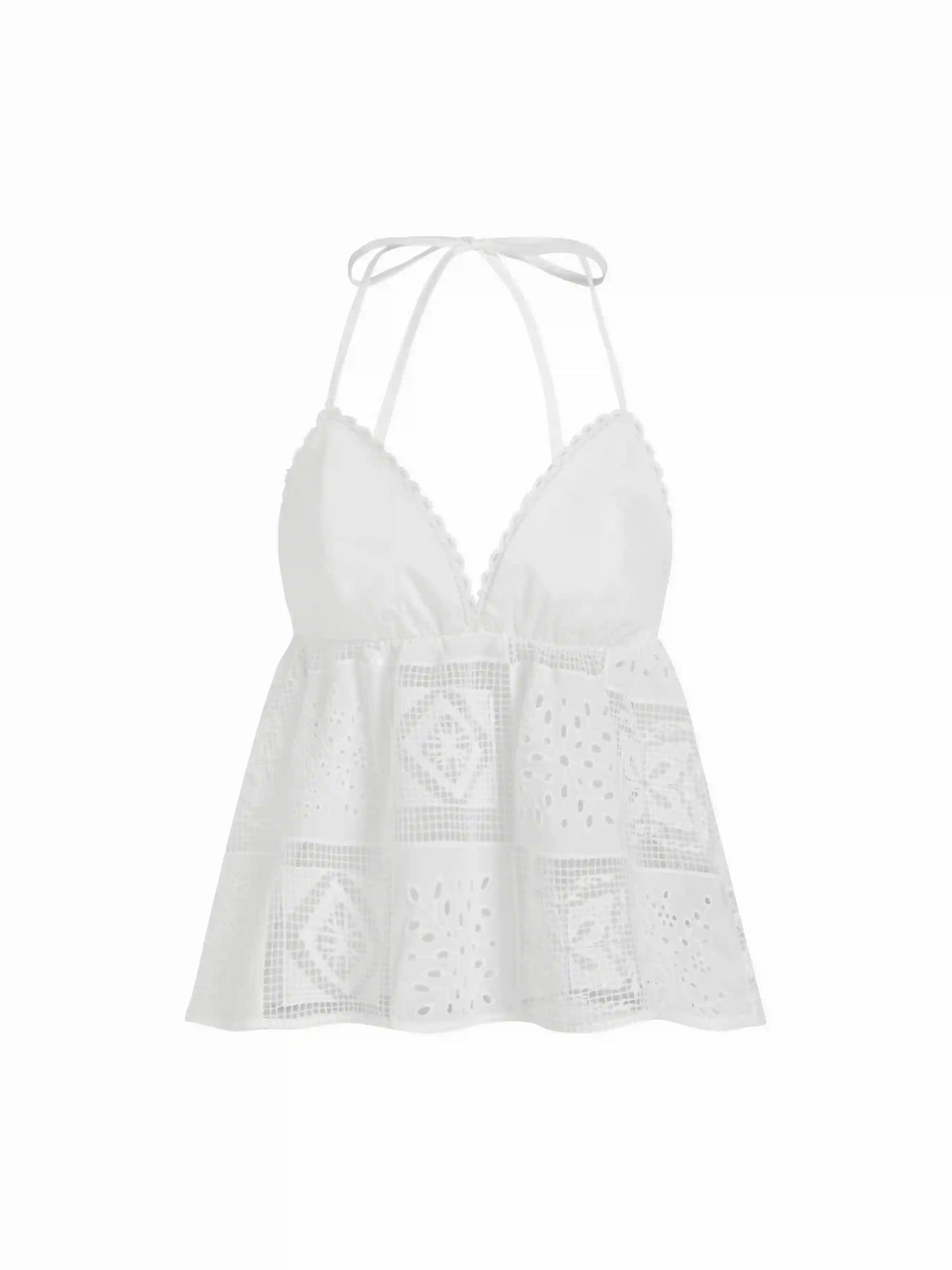 Cotton V-neck Broderie Anglaise Lace Cami Top