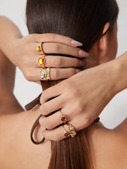 6 PCS GEMSTONE OPEN RING SET