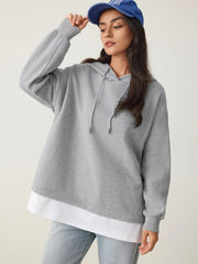 Knit Patchy Drawstring Hoodie