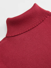 Fleece-lined Knit Solid Turtleneck Long Sleeve Top