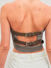 Belted Solid Crop Tube Top