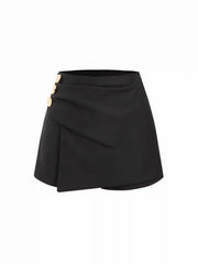 Mid Rise Asymmetrical Ruched Metal Detail Mini Skort